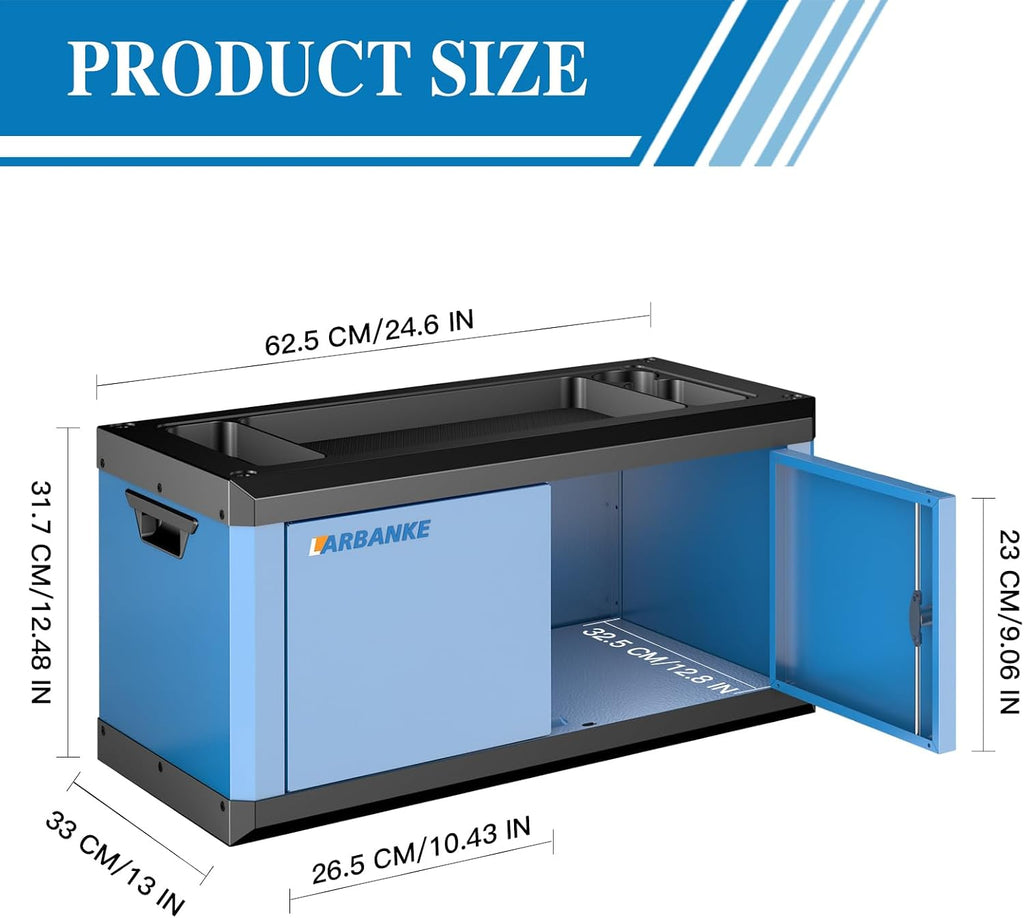 LARBANKE Heavy-Duty Lockable Double-Door Tool Box with Multifunctional Countertop,Portable Tool Box with Connecting Holes for Expansion,Durable Construction for Garage,Workshop,Warehouse Organization