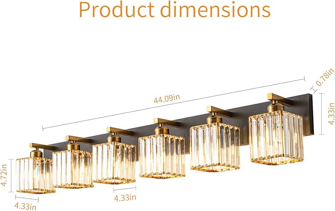 FDPBY Modern Bathroom Vanity Light 6-Lights Black Gold Crystal Bathroom Wall