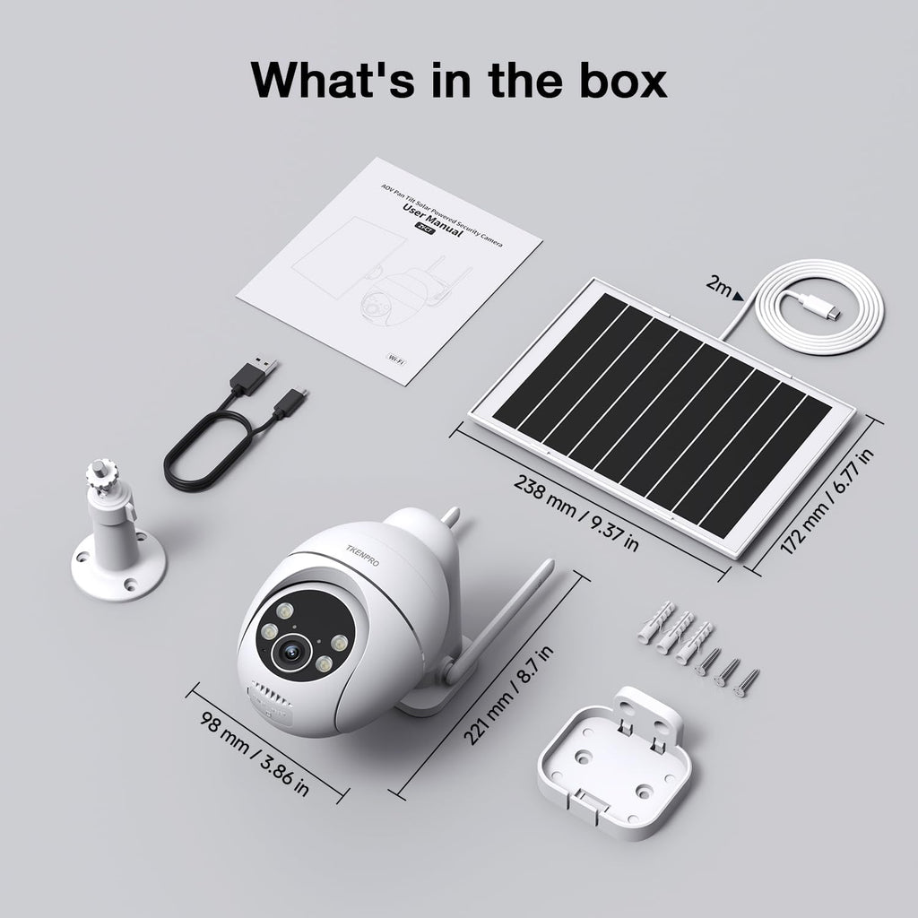 TKENPRO 2K Solar Camera Outdoor Wireless, 2.4GHz Wi-Fi Connected