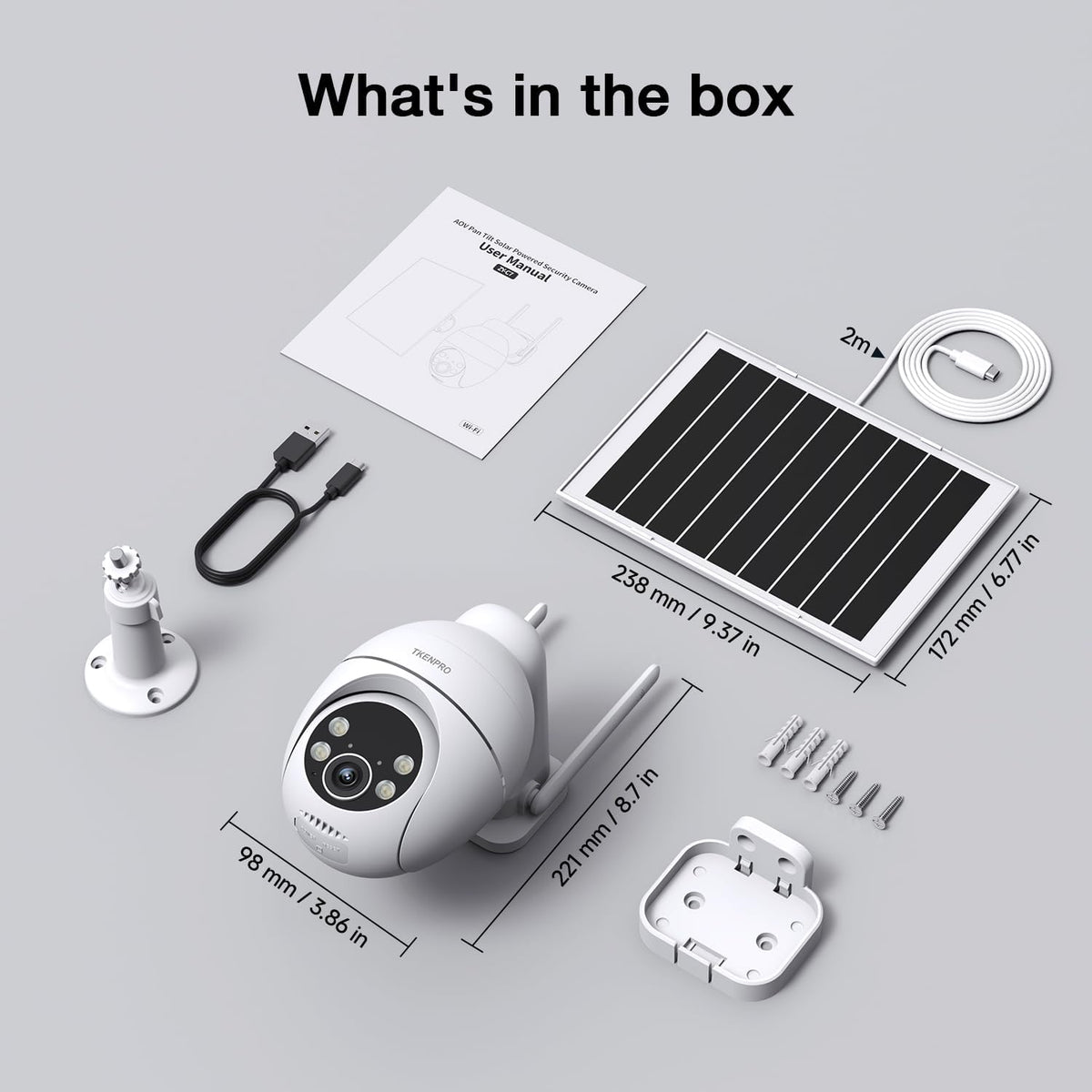 TKENPRO 2K Solar Camera Outdoor Wireless, 2.4GHz Wi-Fi Connected