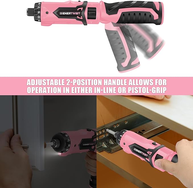 Enertwist Electric Screwdriver, 8V Max 10Nm Pink Cordless Screwdriver