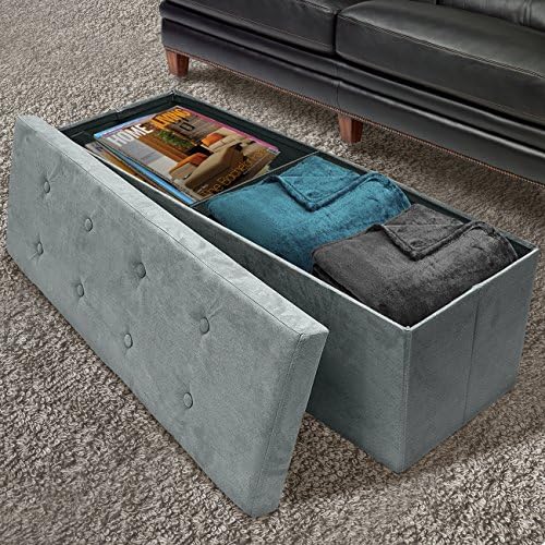 Sorbus Collapsible Storage Ottoman Bench (Grey, Large (15” x 43” x 15”))