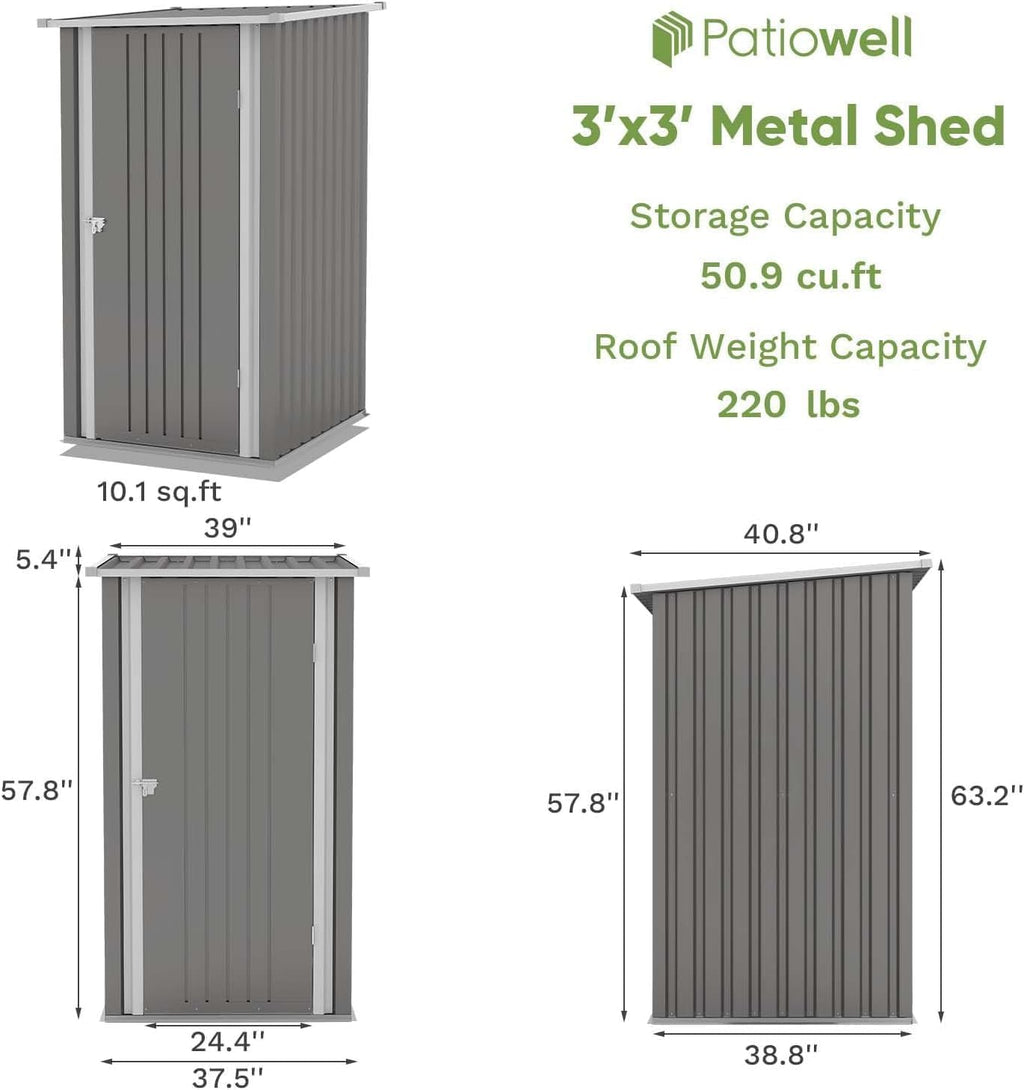 patiowell 3x3 ft storage shed, small metal shed, close-up detail