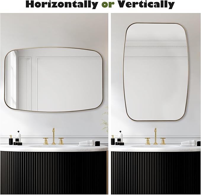 Oval Mirrors for Bathroom, Brushed Gold Oblong Bathroom Wall Mounted Modern