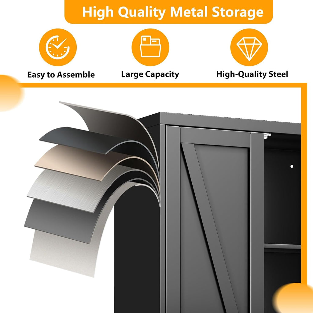 ckzbx black metal cabinets with doors and shelves, package contents