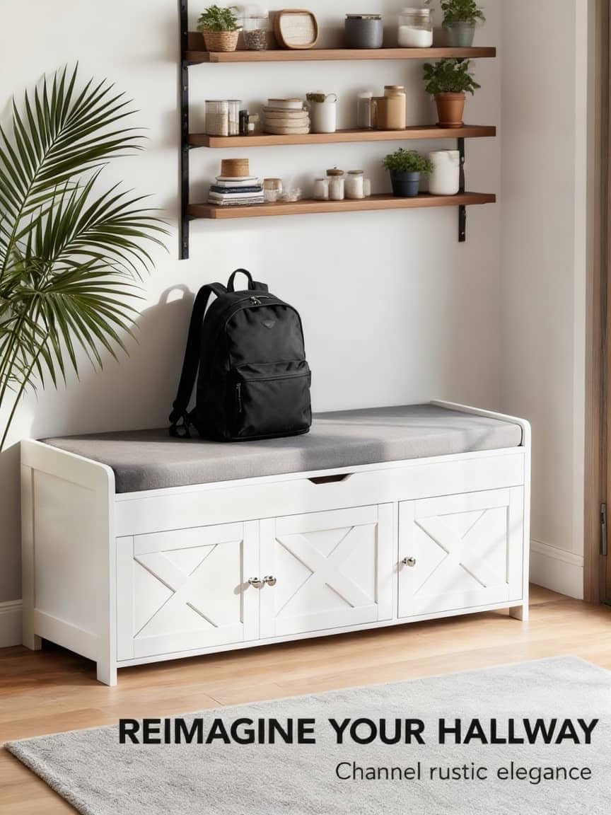 amada farmhouse shoe storage bench with cushion, 3, package contents