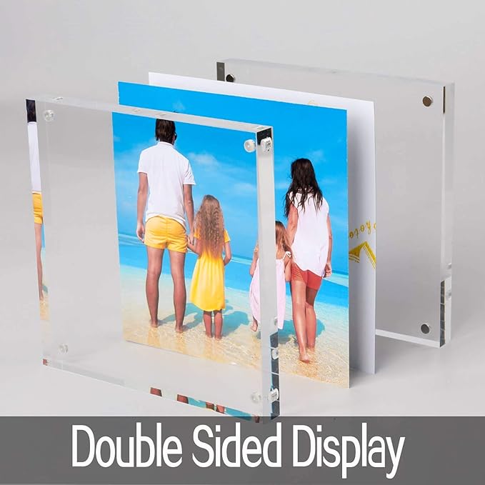 Meetu Acrylic 4x4 Picture Frame Clear Two Sided Desk Photo Frame Magnetic Frame (5 Pack)