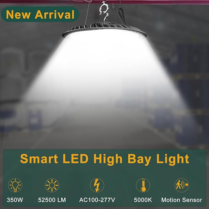 ACOHOOK Smart 350W LED High Bay Light Motion Sensor, 48000lm Commercial Bay (4Pack)