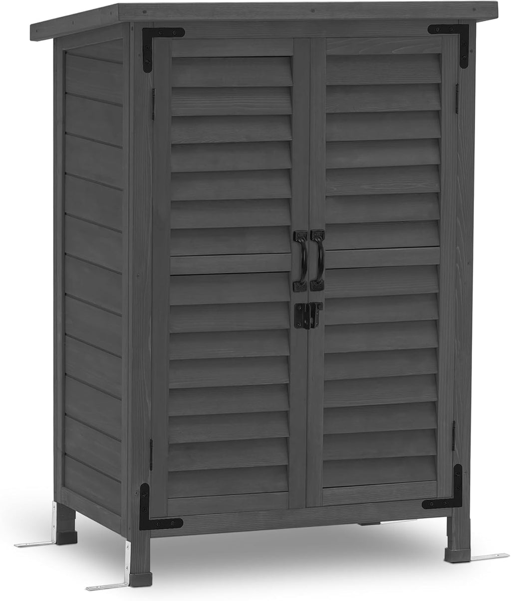 MCombo Small Outdoor Storage Cabinet, Wood Shed with Shelf 0985 (Gray)