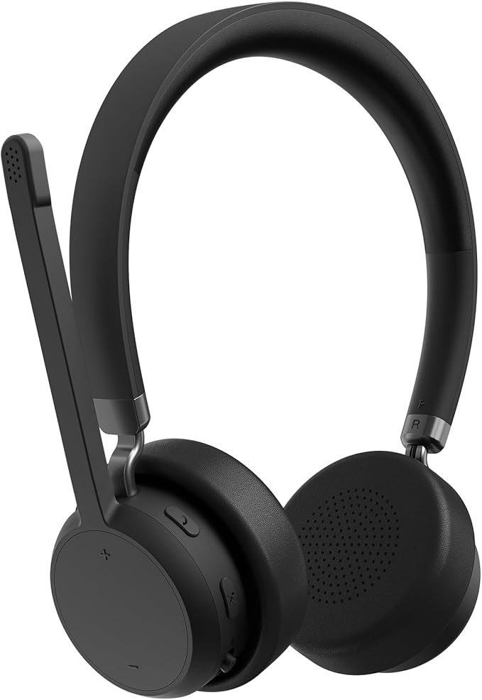 Lenovo Wireless Stereo Headset, Noise Cancelling Mic, 31-Hour Talk & 60-Hour