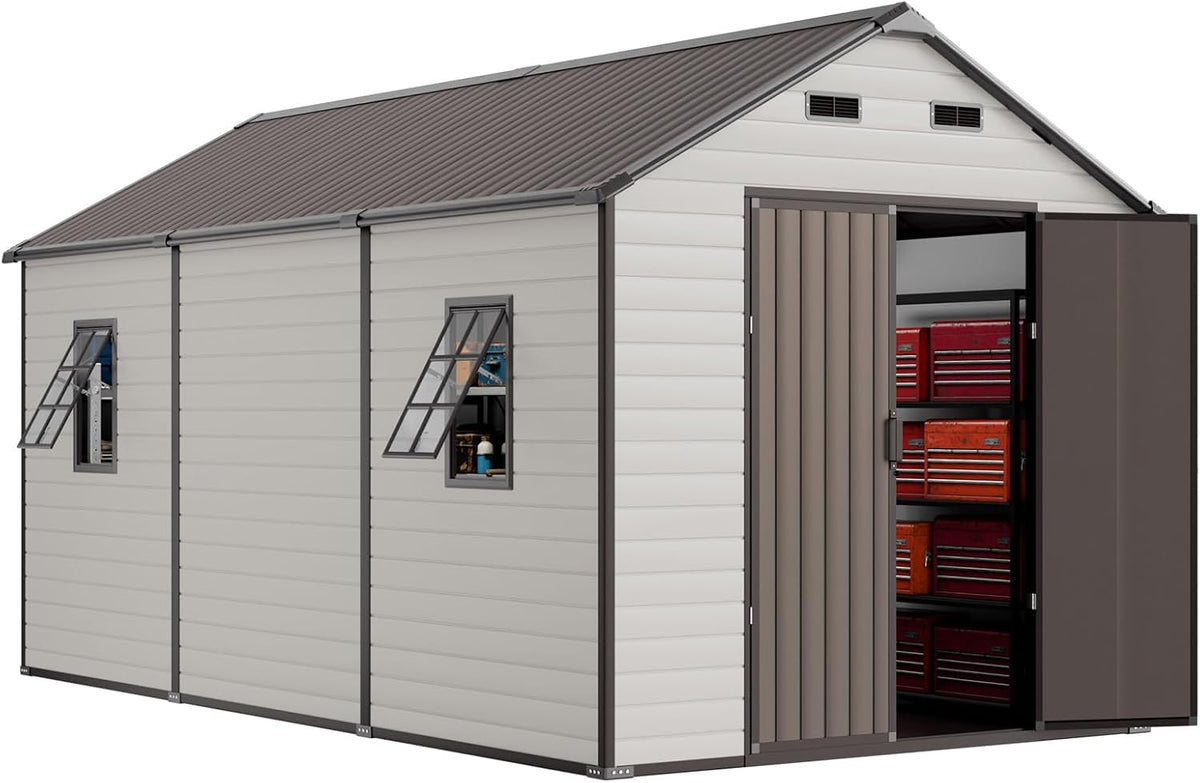 WACASA 8x14 FT Deep Resin Plastic Outdoor Storage Shed, Floor Included