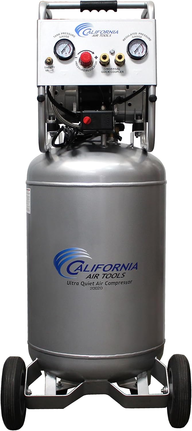 California Air Tools 20020AD 2.0 HP Ultra Quiet and Oil-Free Air Compressor with Wheels, 20 Gallon Tank Capacity, 70 dB Noise Level, Electric, Portable, with Automatic Drain Valve