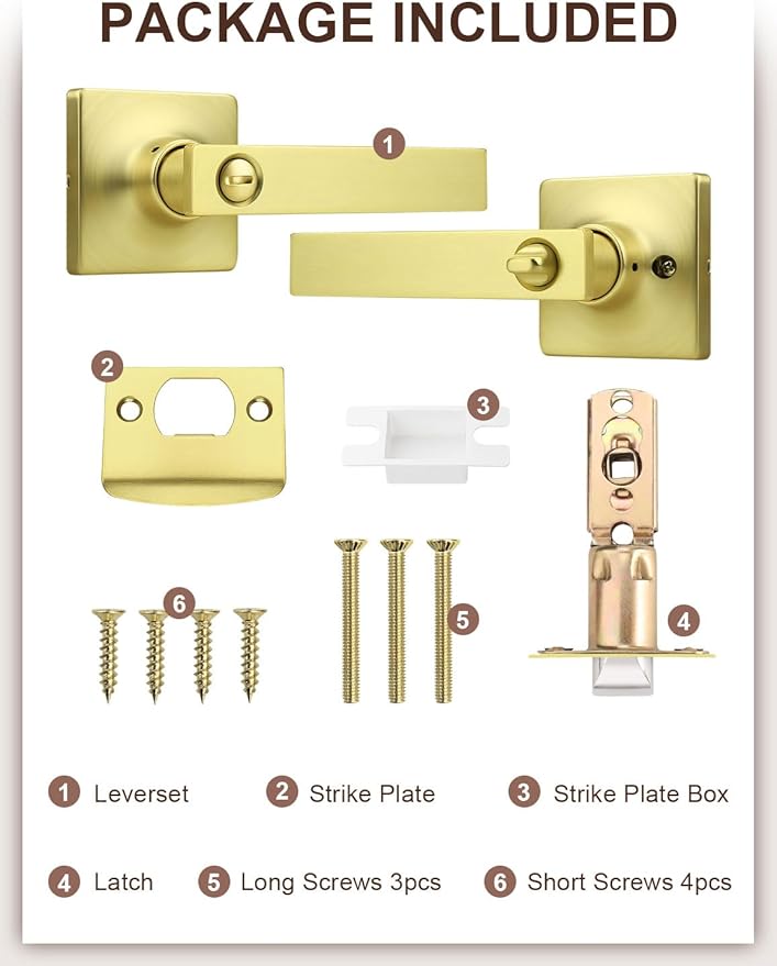 Mengico 5 Pack Gold Privacy Lever Door Handle Interior
