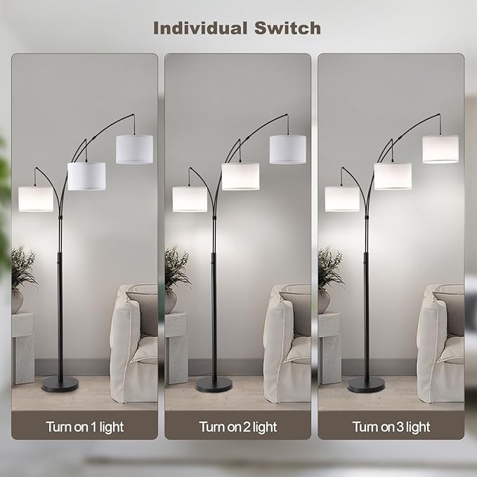 Fansdrick Floor lamp with Remote, 3 Light Arc Floor Lamps