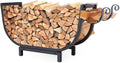 FireProof Pros Firewood Rack Outdoor and Indoor Firewood Storage with Kindling Wood Hooks. 24.5 in curved Double Coated Fire Wood Rack. Waterproof Rustproof Stable Log Holder and Fireplace Organizer