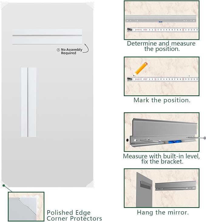 Mirrorons Large Mirror 72" x 36", Modern Rectangle Bathroom Mirror