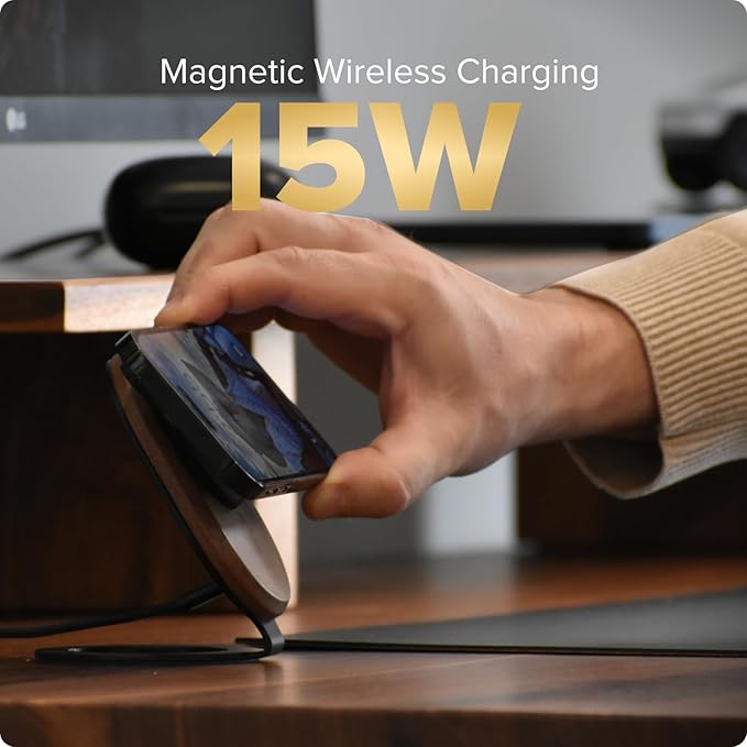 ARK Uno - Solid Wood MagSafe Stand Magnetic Wireless Charging Station w/Adapter