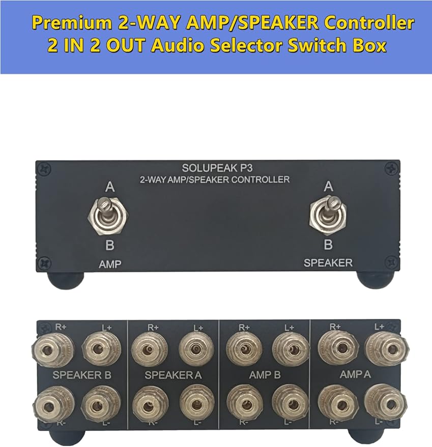 SOLUPEAK P3 2-Way AMP Amplifier to 2 Pair of Speakers Selector Switch Switcher
