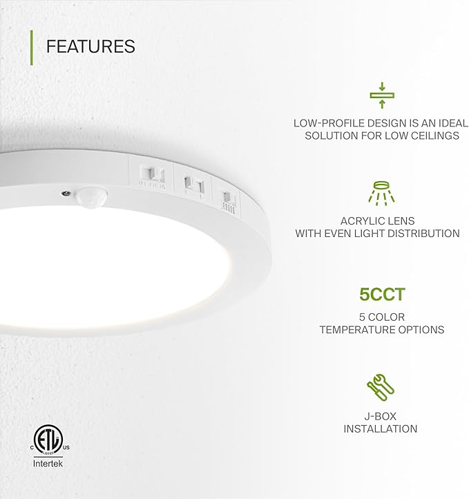 ASD LED 12" Round Flush Mount Ceiling Light Fixture, Low Profile Surface (12 Pack)