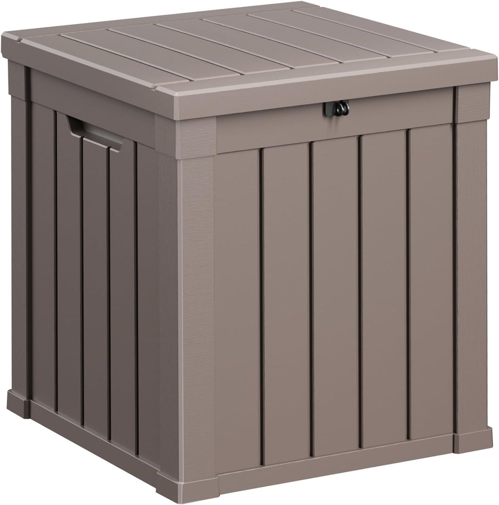Vixzen Versatile Resin Deck Box, All Weather Lockable Outdoor Storage Box Doubles as Patio Bench, Perfect for Cushions, Garden Gear & Pool Accessories(70 Gallon, Grey)