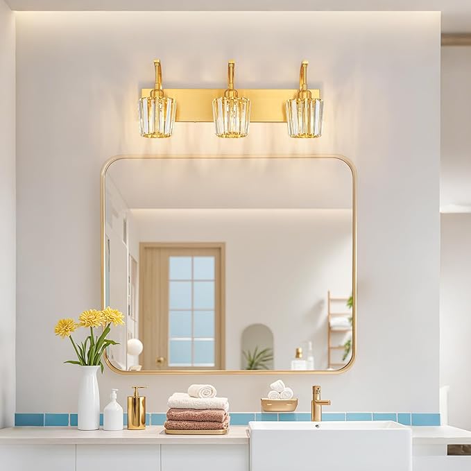 FDPBY Modern Bathroom Vanity Light, 3-Light Gold Wall Sconce