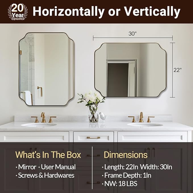 ANDY STAR Brushed Gold Mirror, Rounded Rectangle Bathroom Mirror