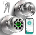 Door Knob with Lock,Keyless Entry Fingerprint Door Lock,Polished Silver