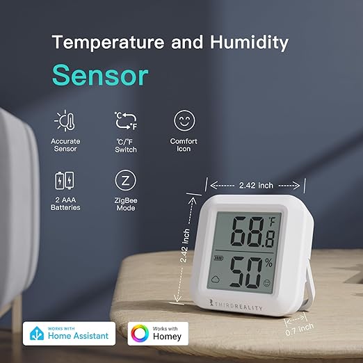 THIRDREALITY Zigbee Temperature and Humidity Sensor 2 Pack, Digital LCD Display