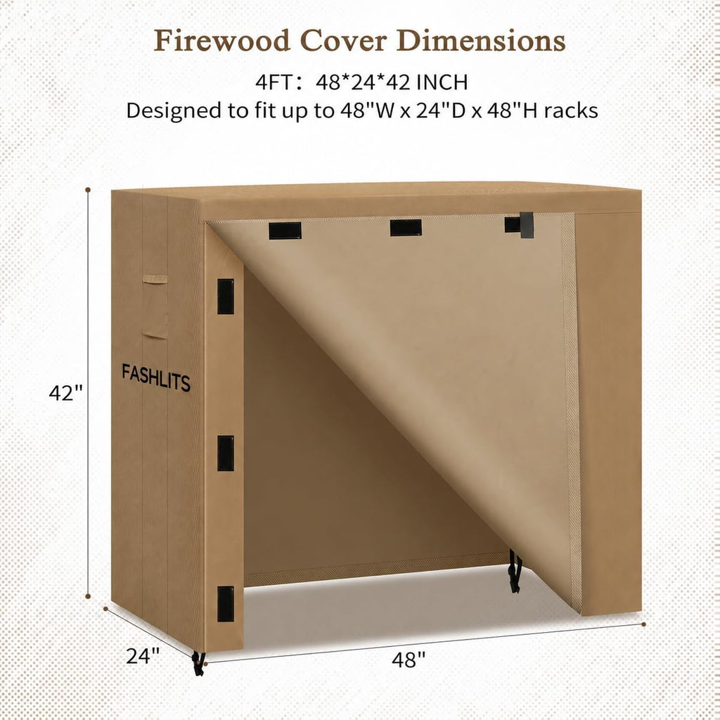 4ft firewood rack cover, waterproof heavy duty 600d, close-up detail