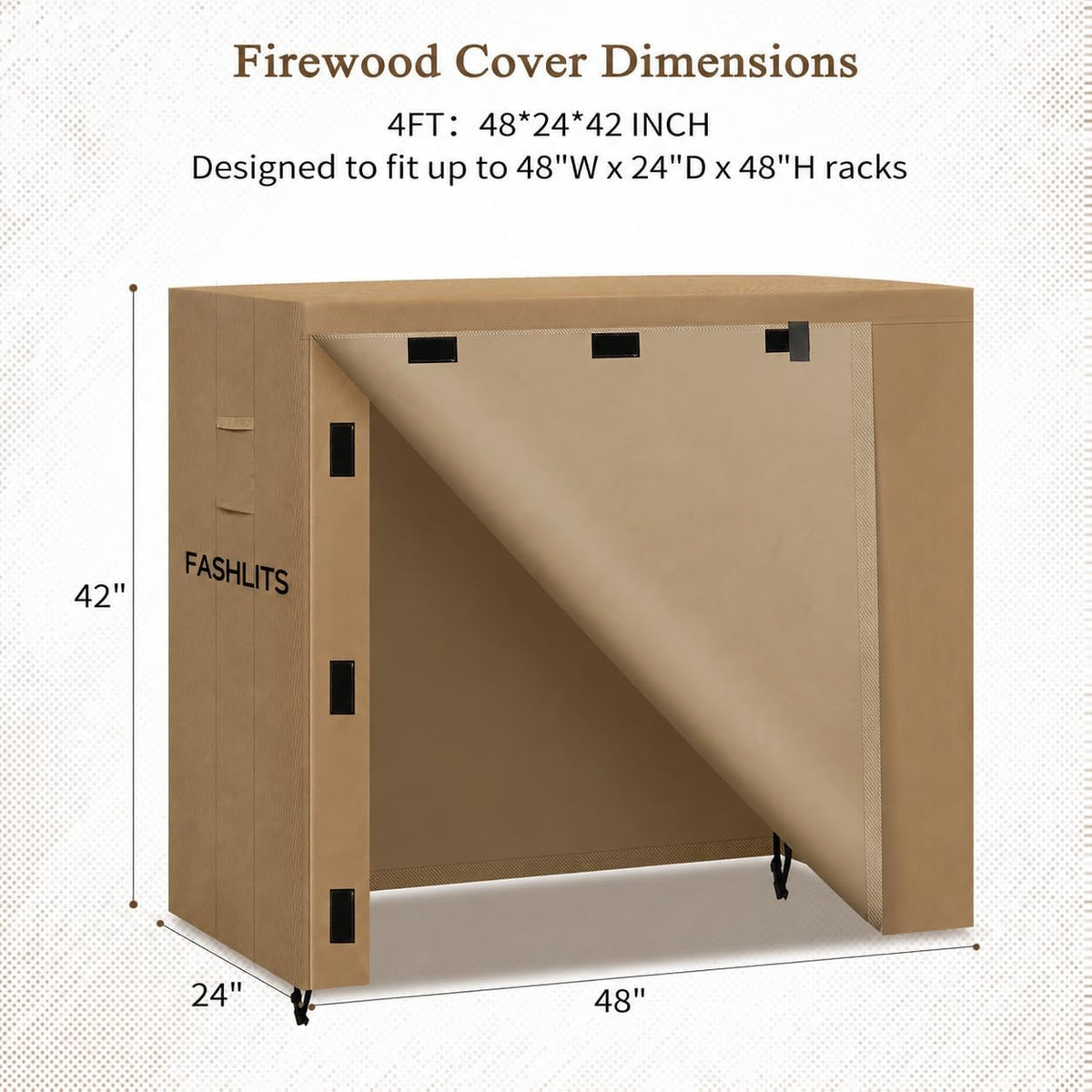 4ft firewood rack cover, waterproof heavy duty 600d, close-up detail