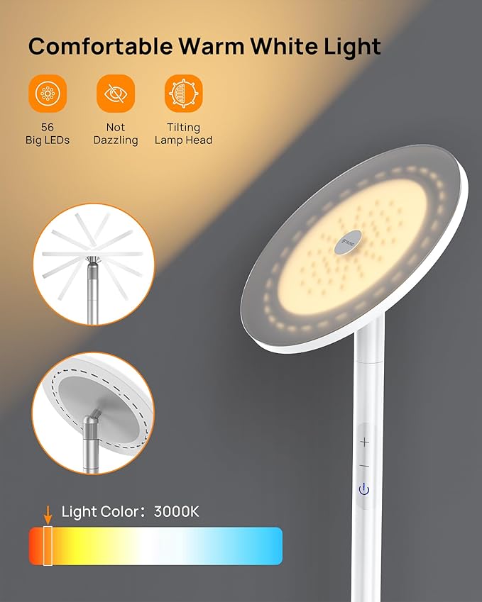 TROND Floor Lamp, 5000LM Super Bright Sky LED Modern Torchiere Standing Lamp