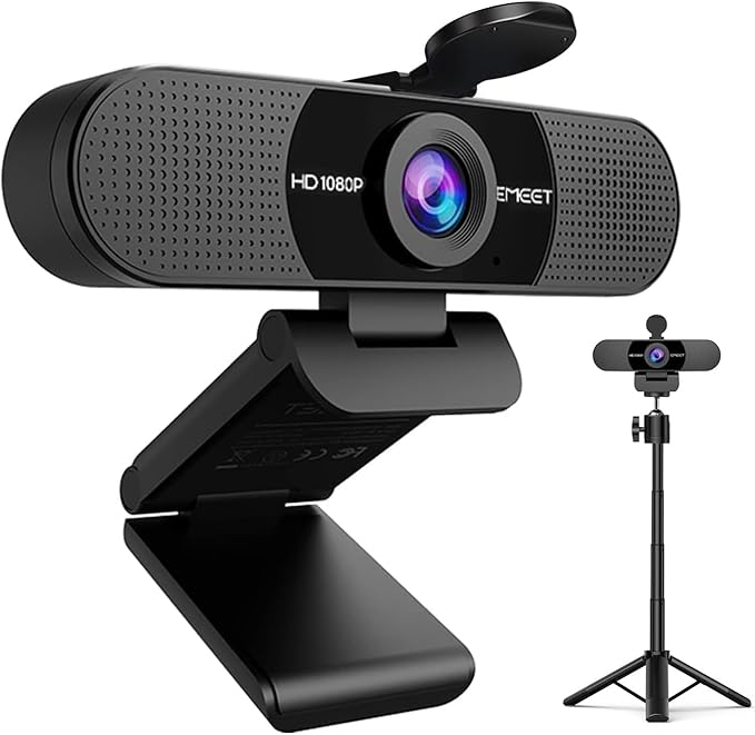 EMEET C960 Webcam with Tripod, 1080P Webcam with Microphone, Adjustable Height