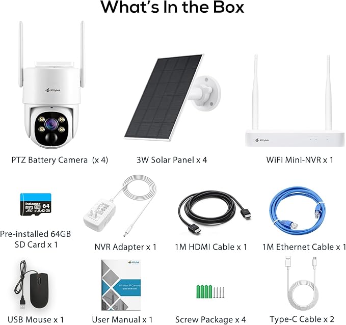 Kittyhok Solar Security Cameras Wireless Outdoor, 360° Pan & Tilt Home Security