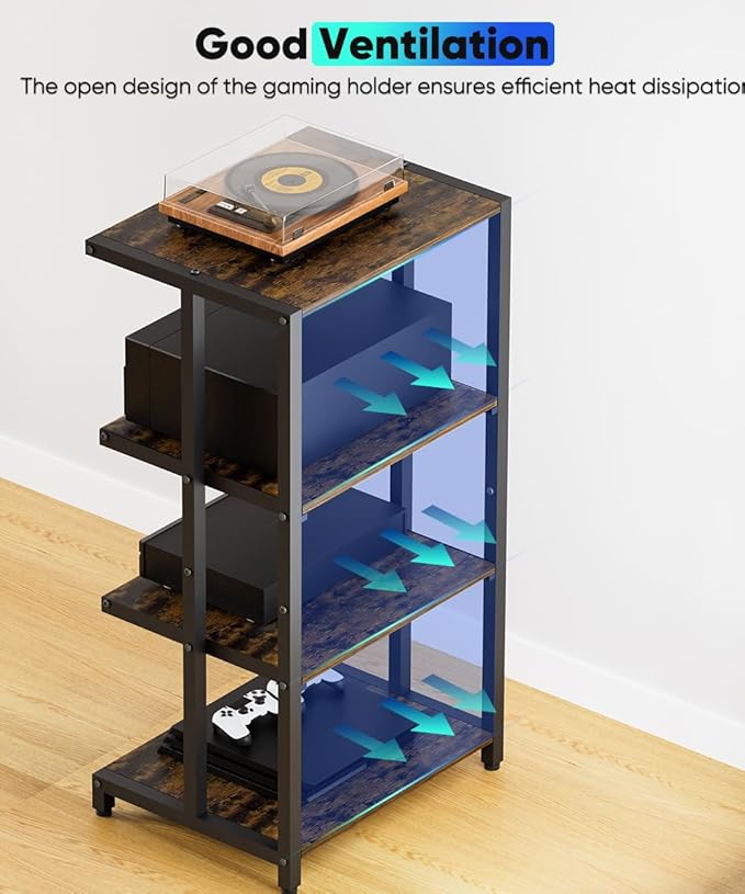 Ardier 4-Tier Wooden Media Stand, AV Media Stand Corner Shelf