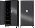 Ckzbx Metal Large Garage Storage Cabinet with Locking Doors and Adjustable Shelves,73.6" H Rolling Tool Storage with Wheels for Garage,Office (Black)