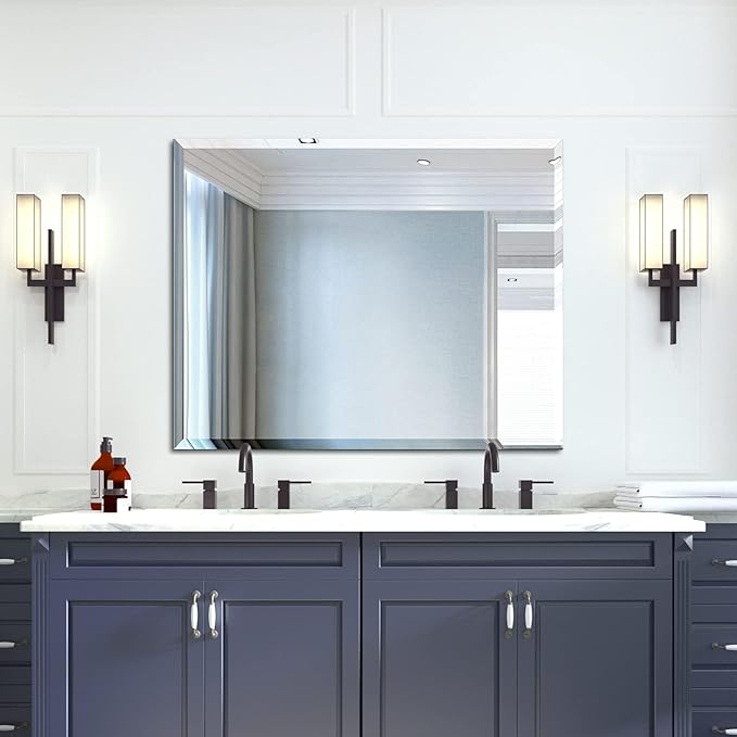 Mirrorons Beveled Mirror, Wall Mirror 40" x 32", Frameless Rectangle Bathroom