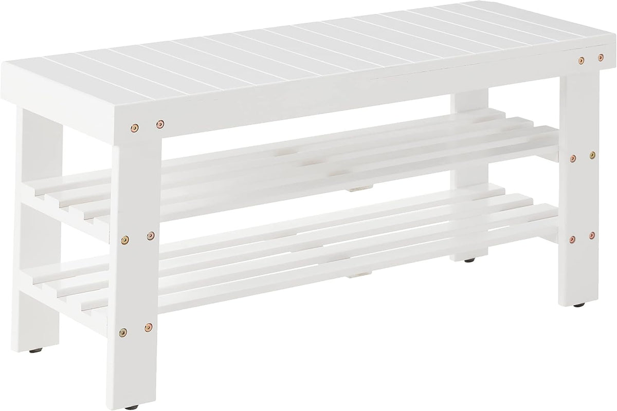 Roundhill Furniture Pina Quality Solid Wood Shoe Bench, White Finish
