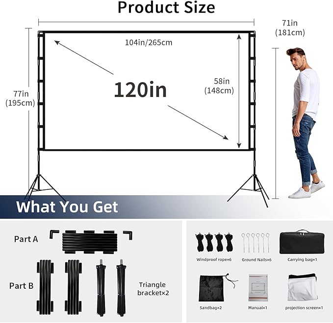 Projector Screen and Stand, Wootfairy 120 inch Foldable and Portable Projection