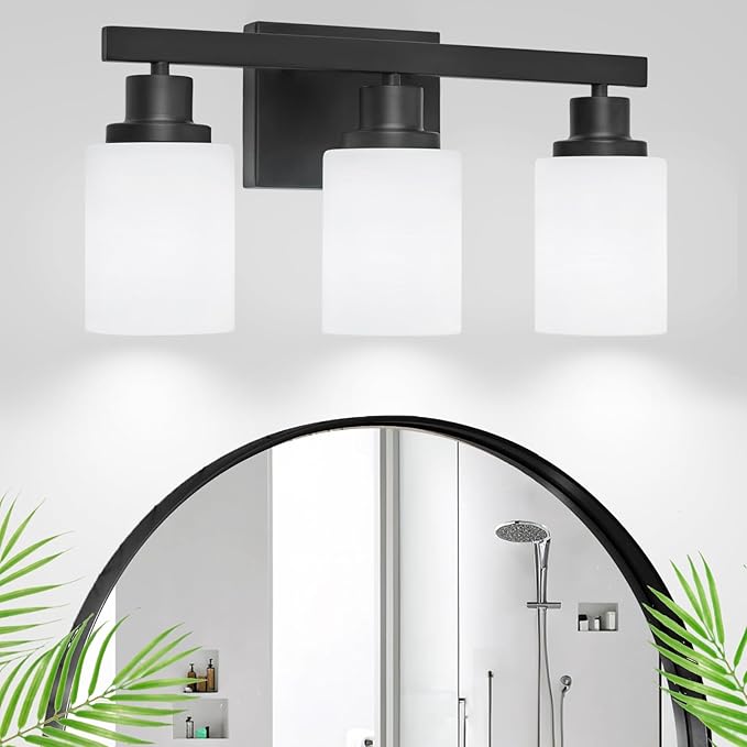 DIKAIDA 3-Light Bathroom Light Fixtures Over Mirror, Modern Matte Black Vanity