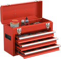 Portable Metal Tool Box with Drawers, Latches Tool Box with EVC Liners for Garage, Home and Workbench (Red)