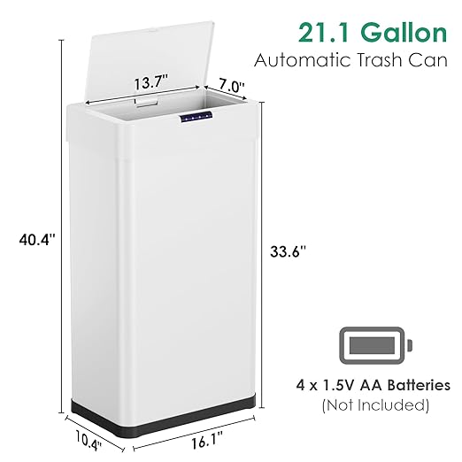 Arlopu Automatic Trash Can, Sensor Motion Stainless Steel Garbage Bin,