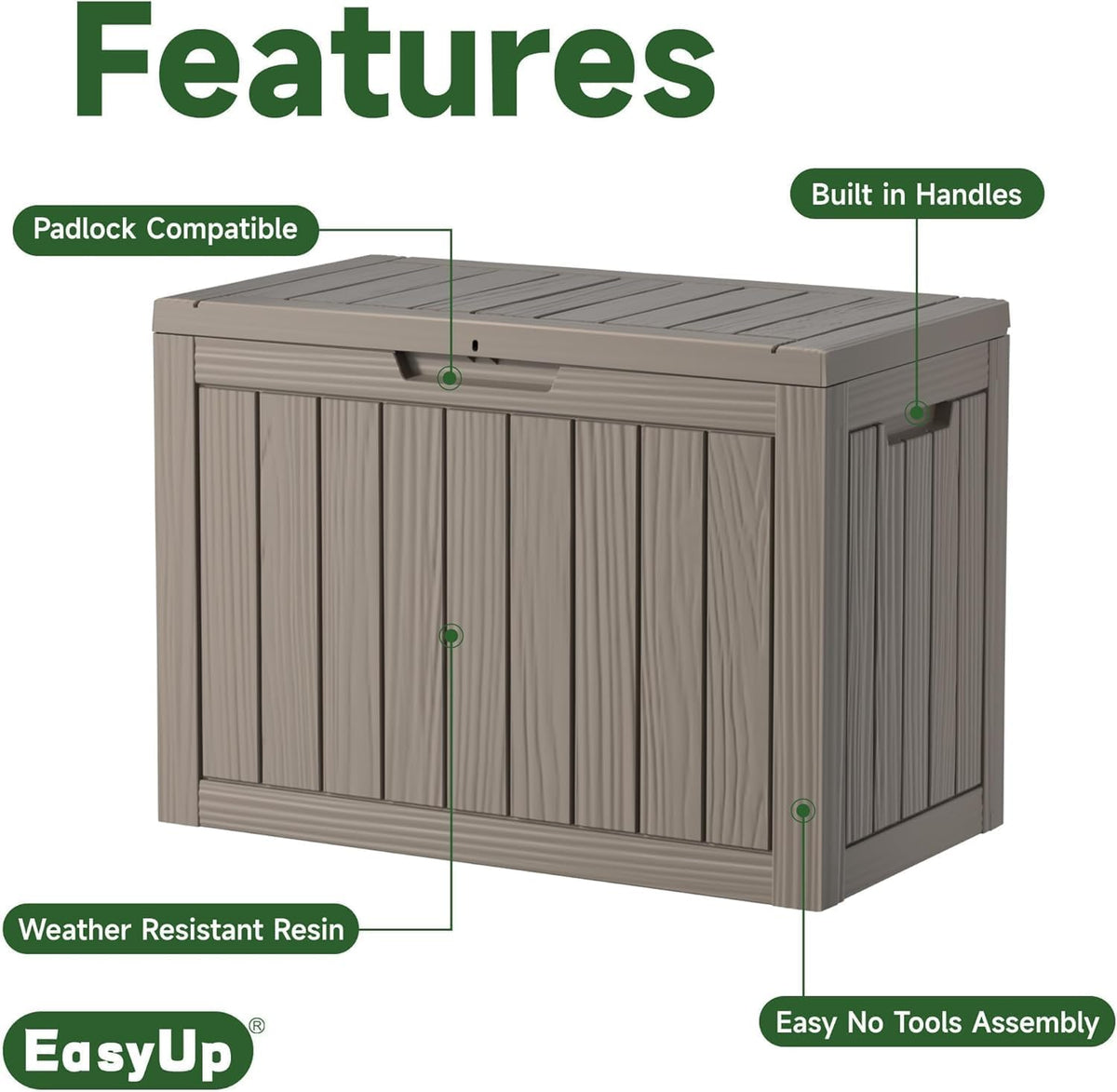 easyup 50 gallon deck box,outdoor storage box for showing dimensions