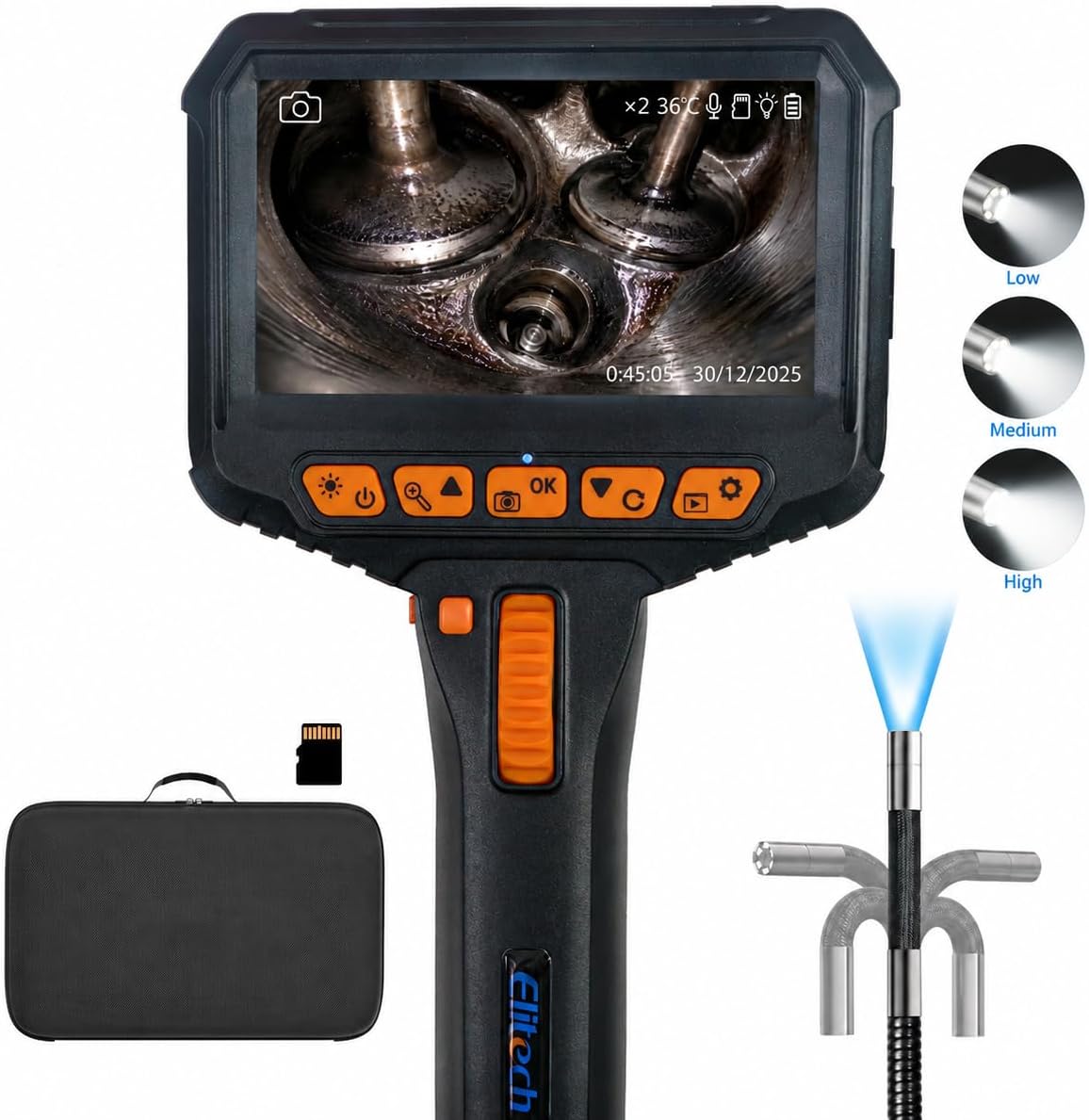 Elitech Articulating Borescope with Light, 6mm/0.24in Inspection Camera