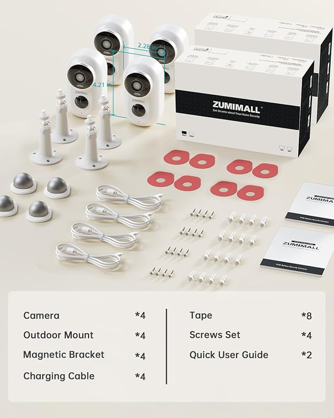 ZUMIMALL Security Cameras Wireless Outdoor, 4 Packs, 2K Cameras