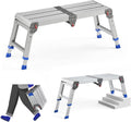 Folding Work Platform for Adults, Portable Aluminum Step Stool 500lb | 13.7"-19.5" Adjustable Height, 11.8" x 32.7" Wide Platform for Garage, Painting, Reach High Shelves, Gardening, Car Wash