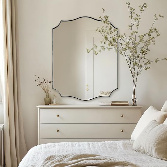 ANDY STAR Brushed Nickel Bathroom Mirror, 28x36 Inch Asymmetrical Wall Mirror