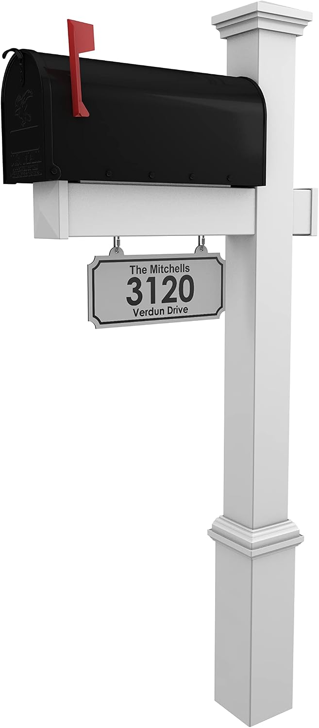 4Ever Products White Vinyl Mailbox Post System with Black Steel Mailbox