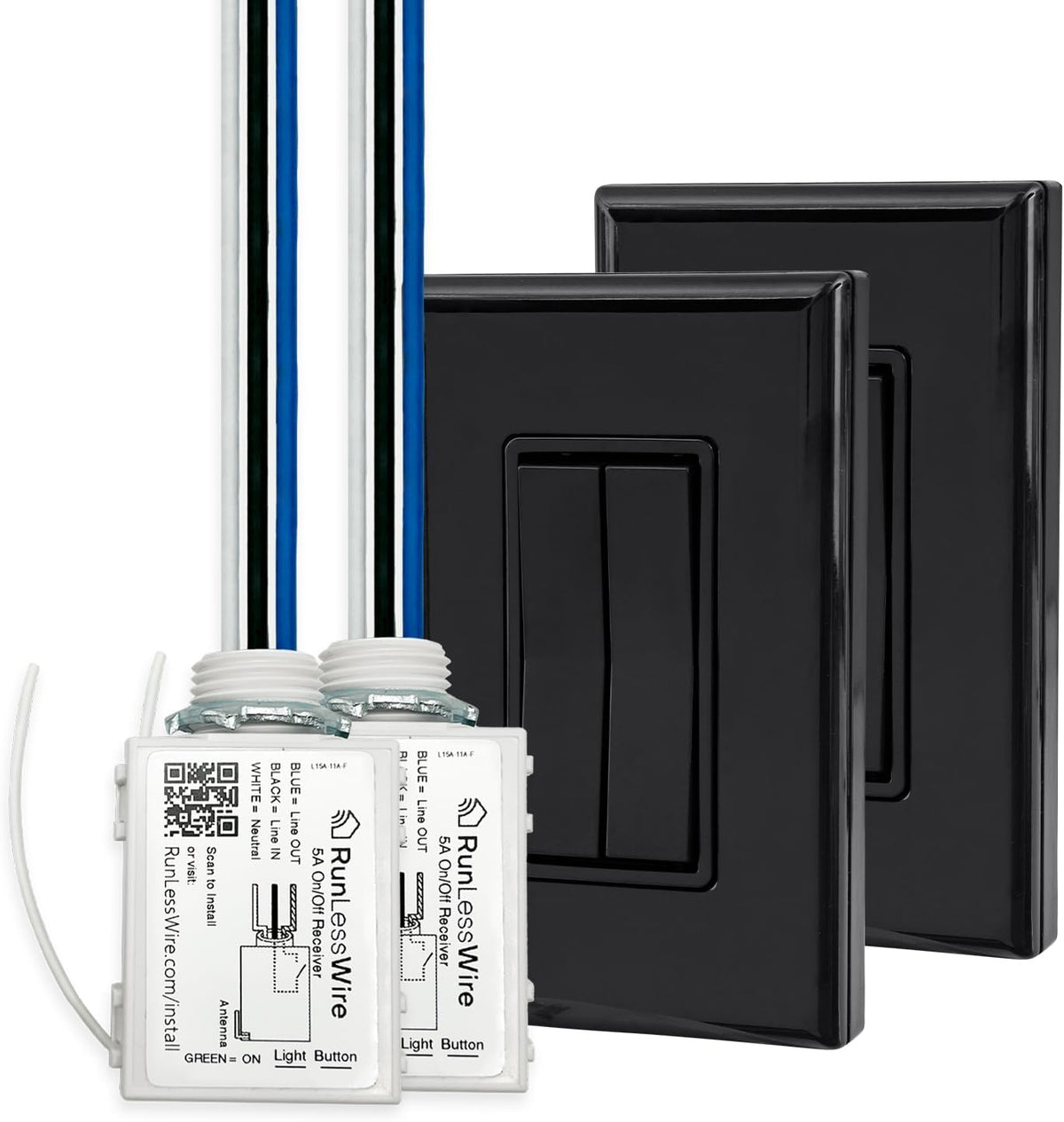 RunLessWire 3-Way Fan & Light Battery-Free DIY Kinetic Wireless Light Switch Kit