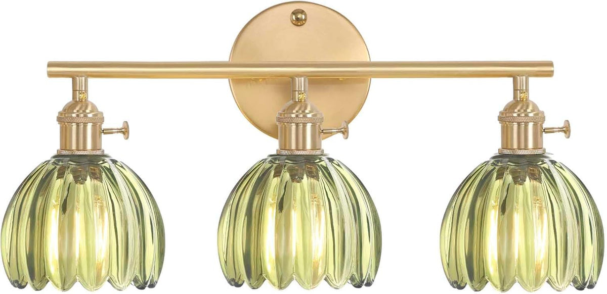 Shenmoyl Bathroom Light Fixtures, 3-Light Brass Vanity Wall Light Over Mirror