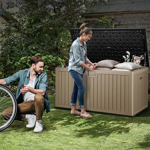 YITAHOME 260 Gallon Large Deck Box with Divider & Side Handles